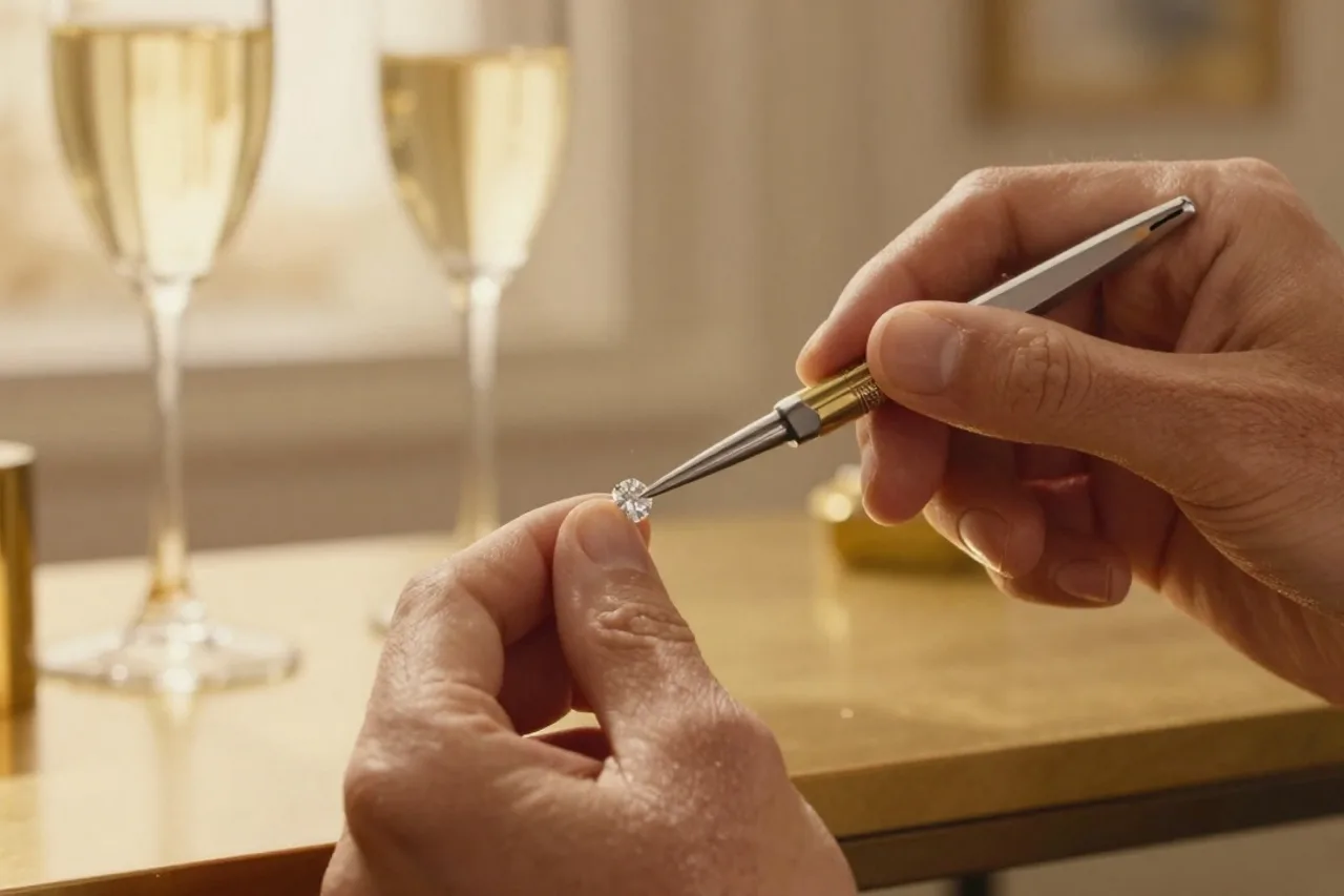 Main de l'artisan serti d'un diamant à l'outil
